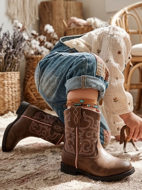 wonder nation Other - Wonder Nation Toddler Little Girl Western Cowgirl Boots Brown Pink Stitching NWT